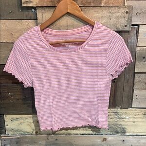 Aeropostale Pink Striped Short Sleeve Tee